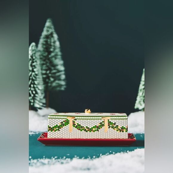 Anthropologie Other - Anthropologie Festive Tile Handpainted Stoneware Butter Dish New